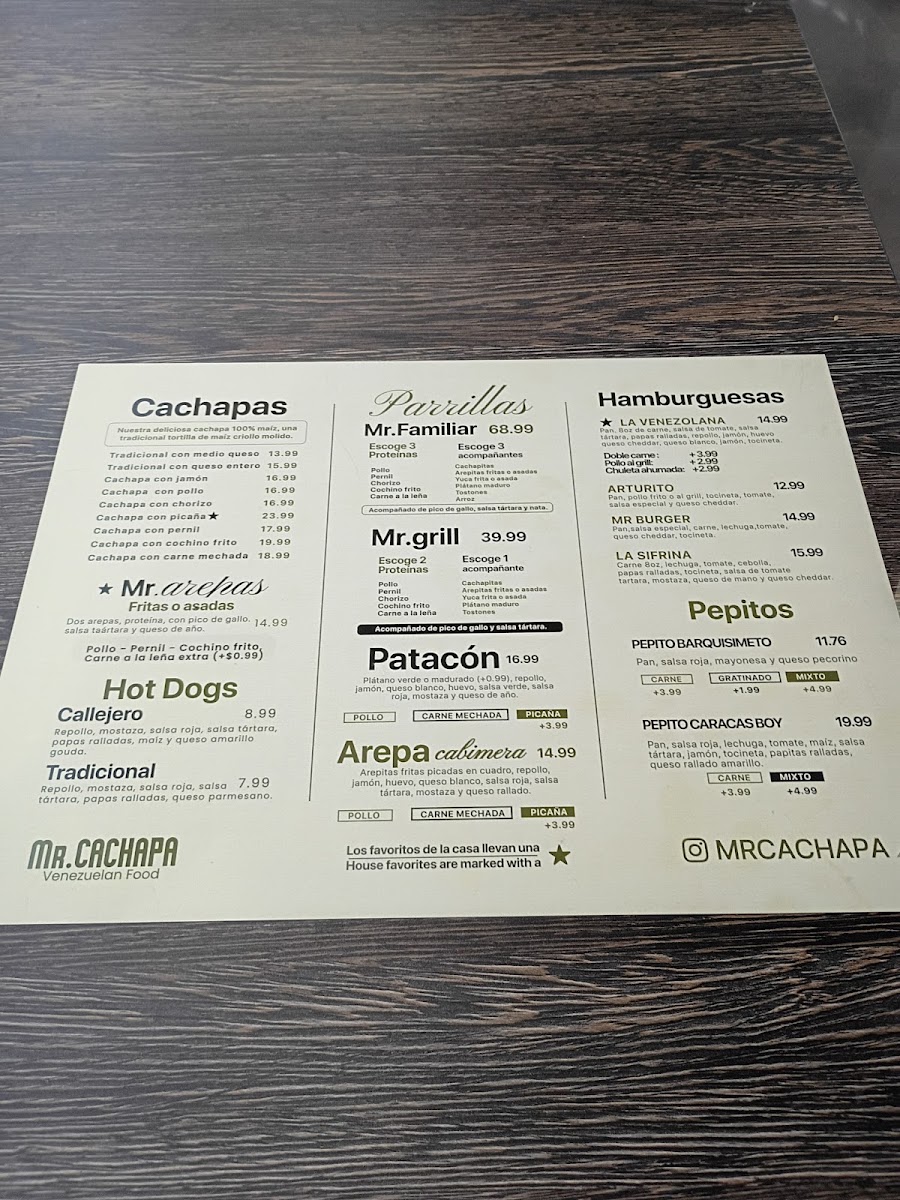 Mr. Cachapa menu board