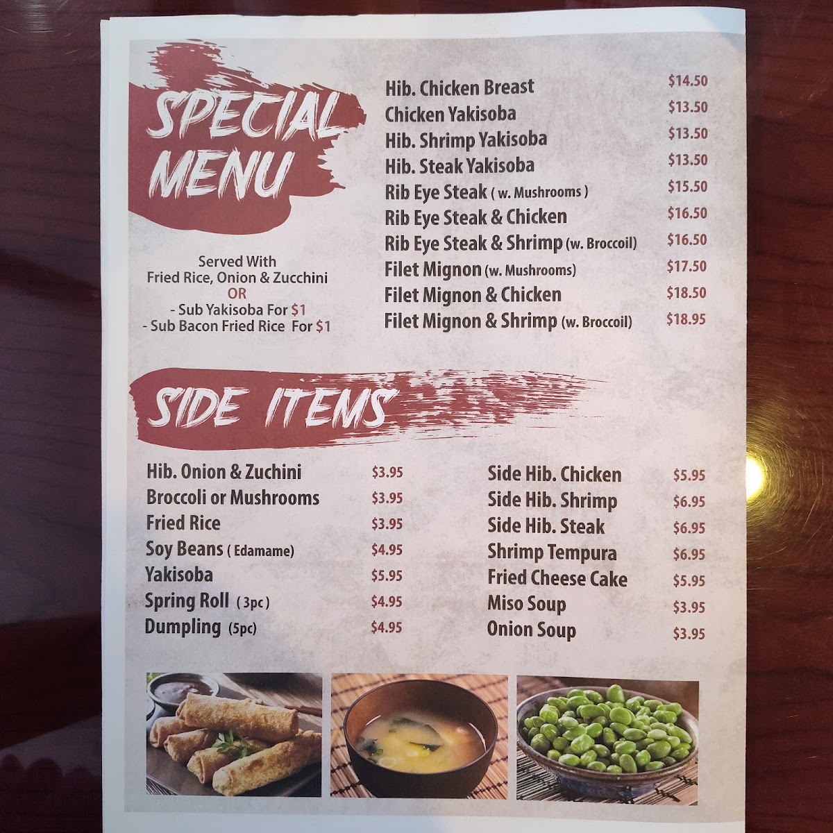 Seasons of Tokyo menu board