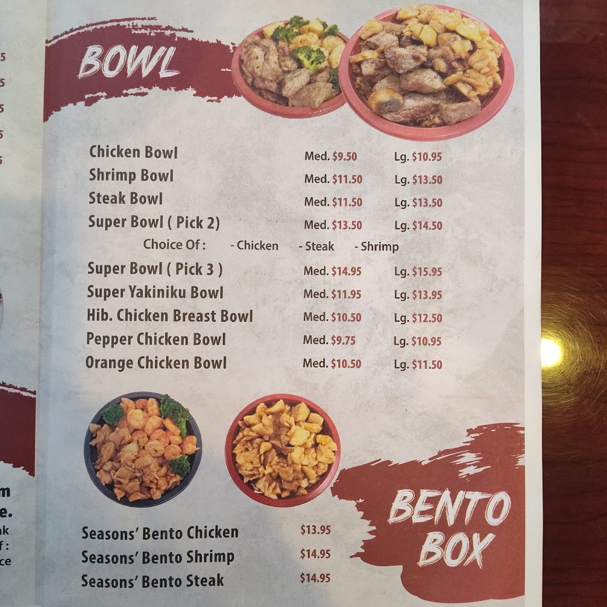 Seasons of Tokyo menu board