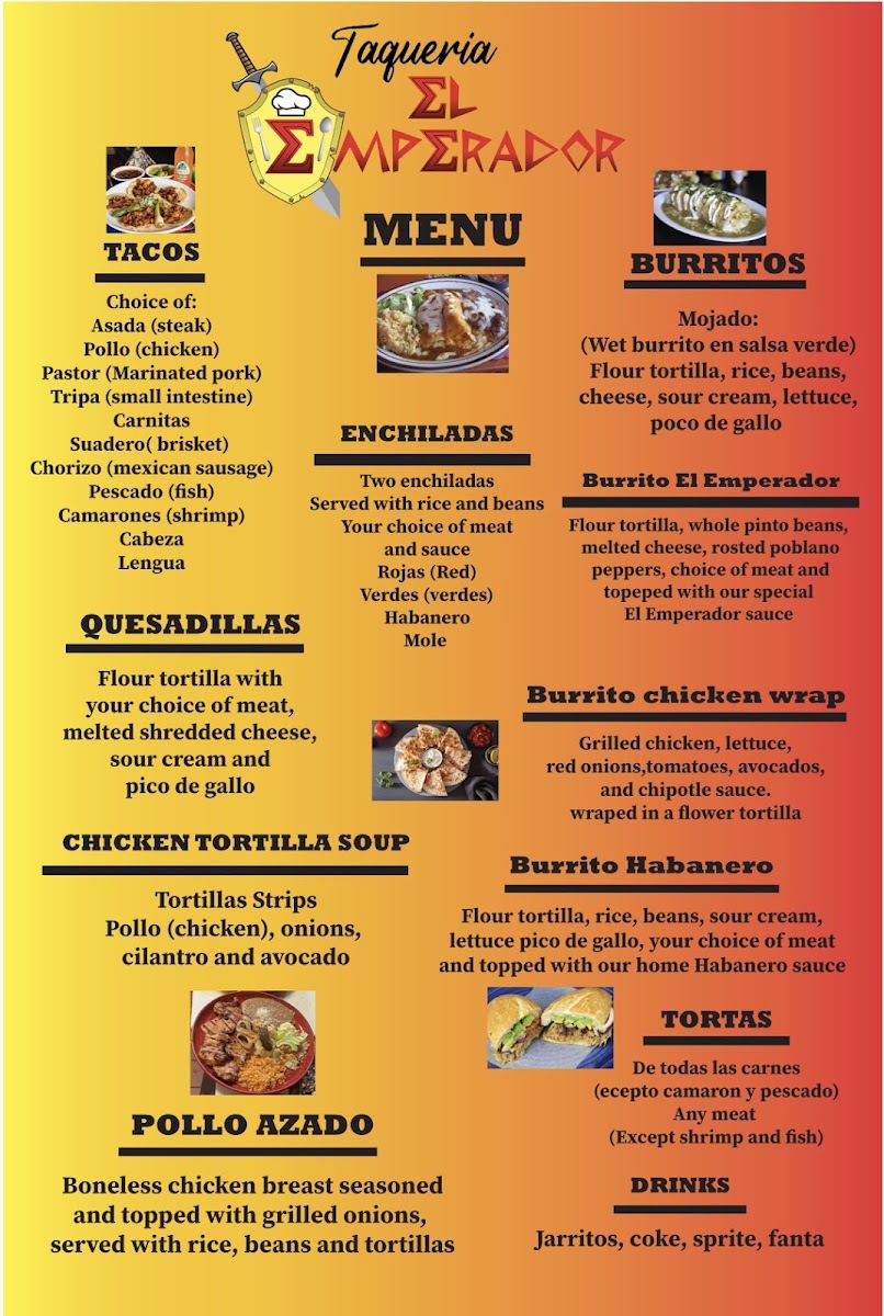 Taqueria El Emperador Food Truck menu board