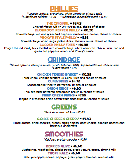 Phoxy's Phillies menu board