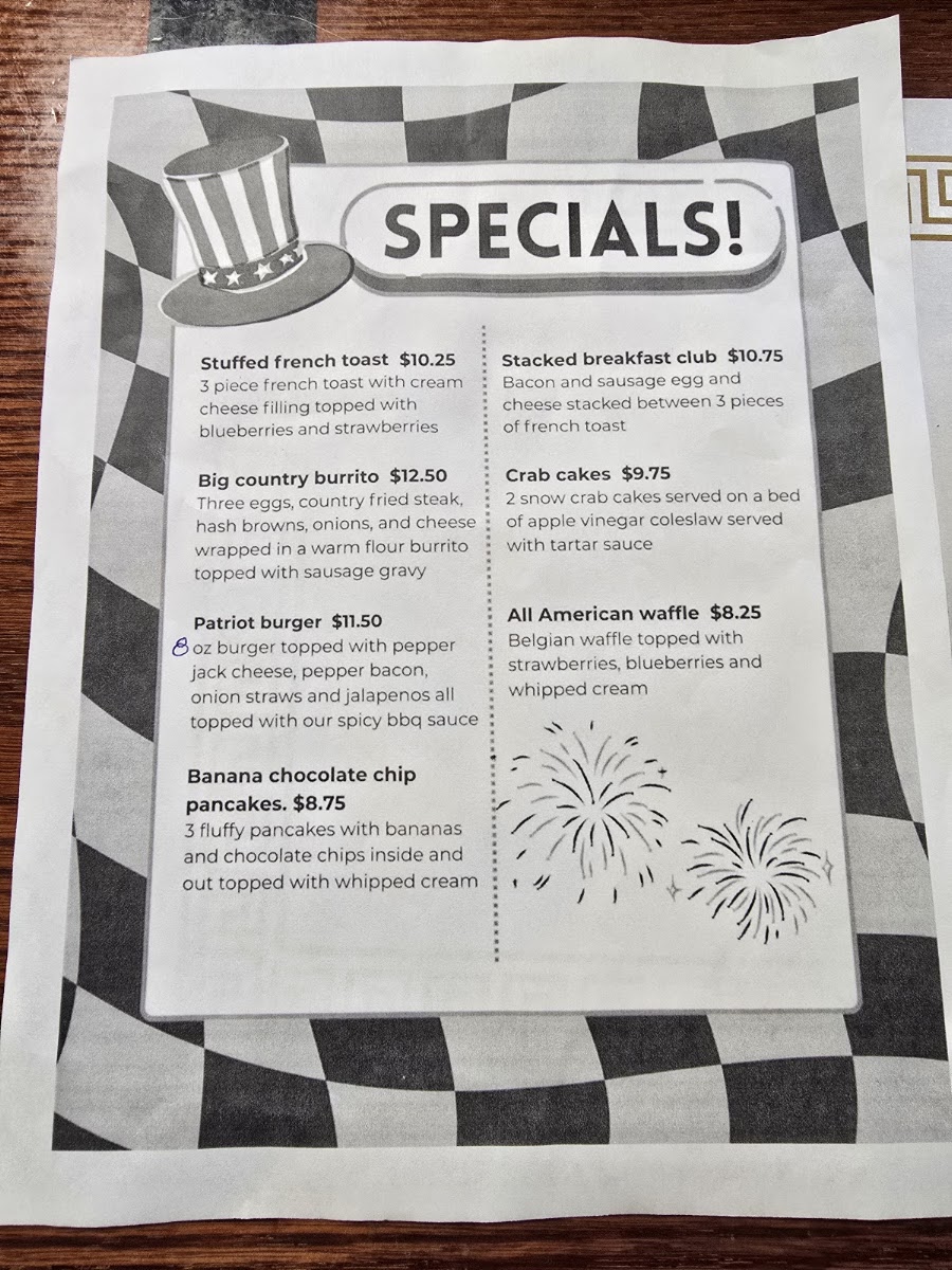 E & B Family Restaurant menu board