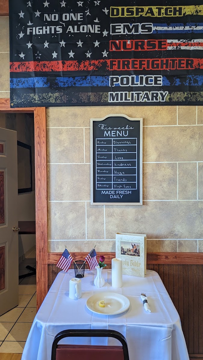 E & B Family Restaurant menu board