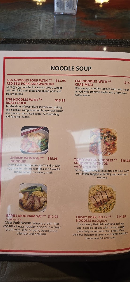 Noodle House by Royal Thai Cuisine (2 You) menu board