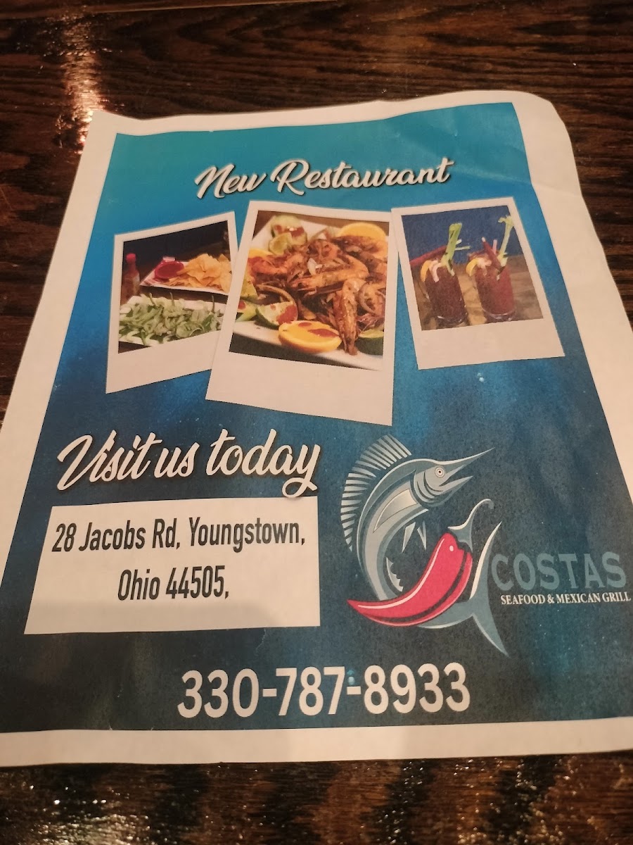 COSTAS SEAFOOD & MEXICAN GRILL menu board