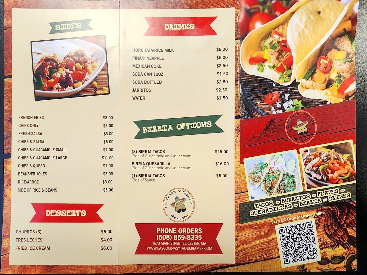 Las Cocinas y Taqueria Mexicana menu board