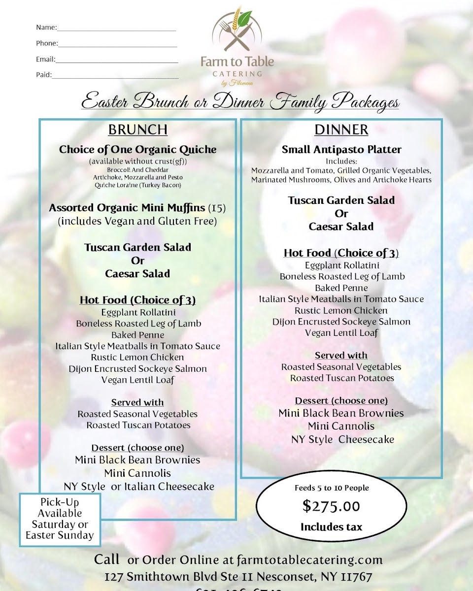 Farm to Table Cafe by Filomena menu board