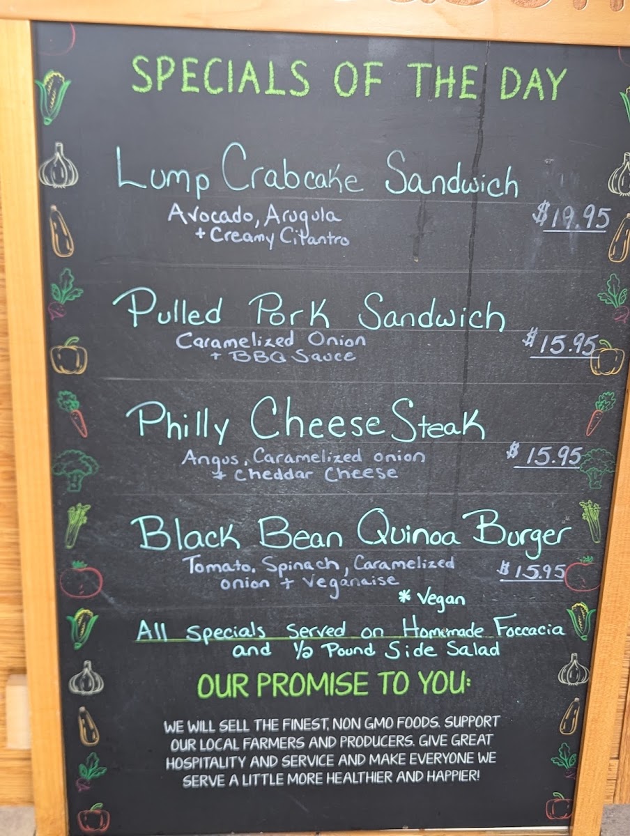 Farm to Table Cafe by Filomena menu board