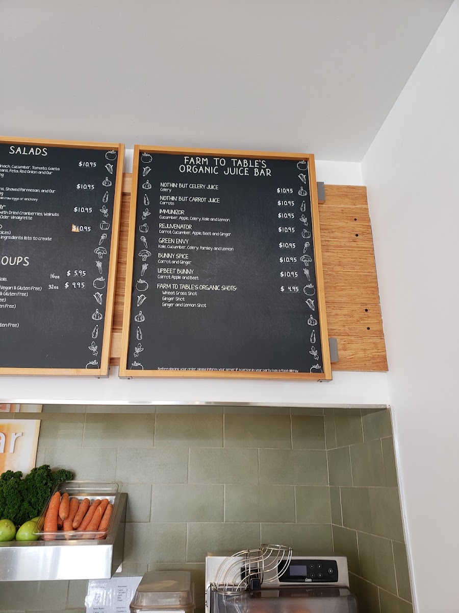Farm to Table Cafe by Filomena menu board