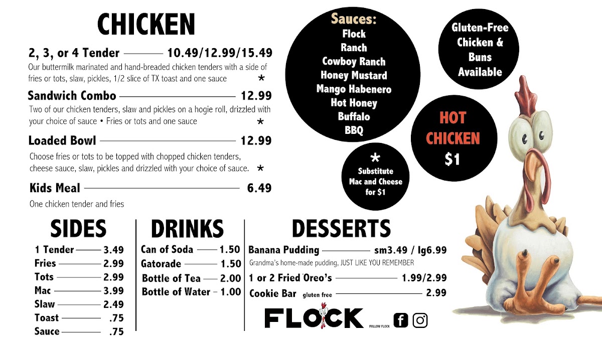 FLOCK menu board