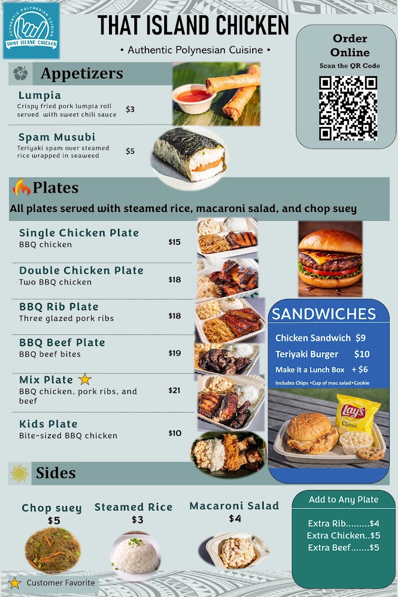 That Island Chicken food truck menu board