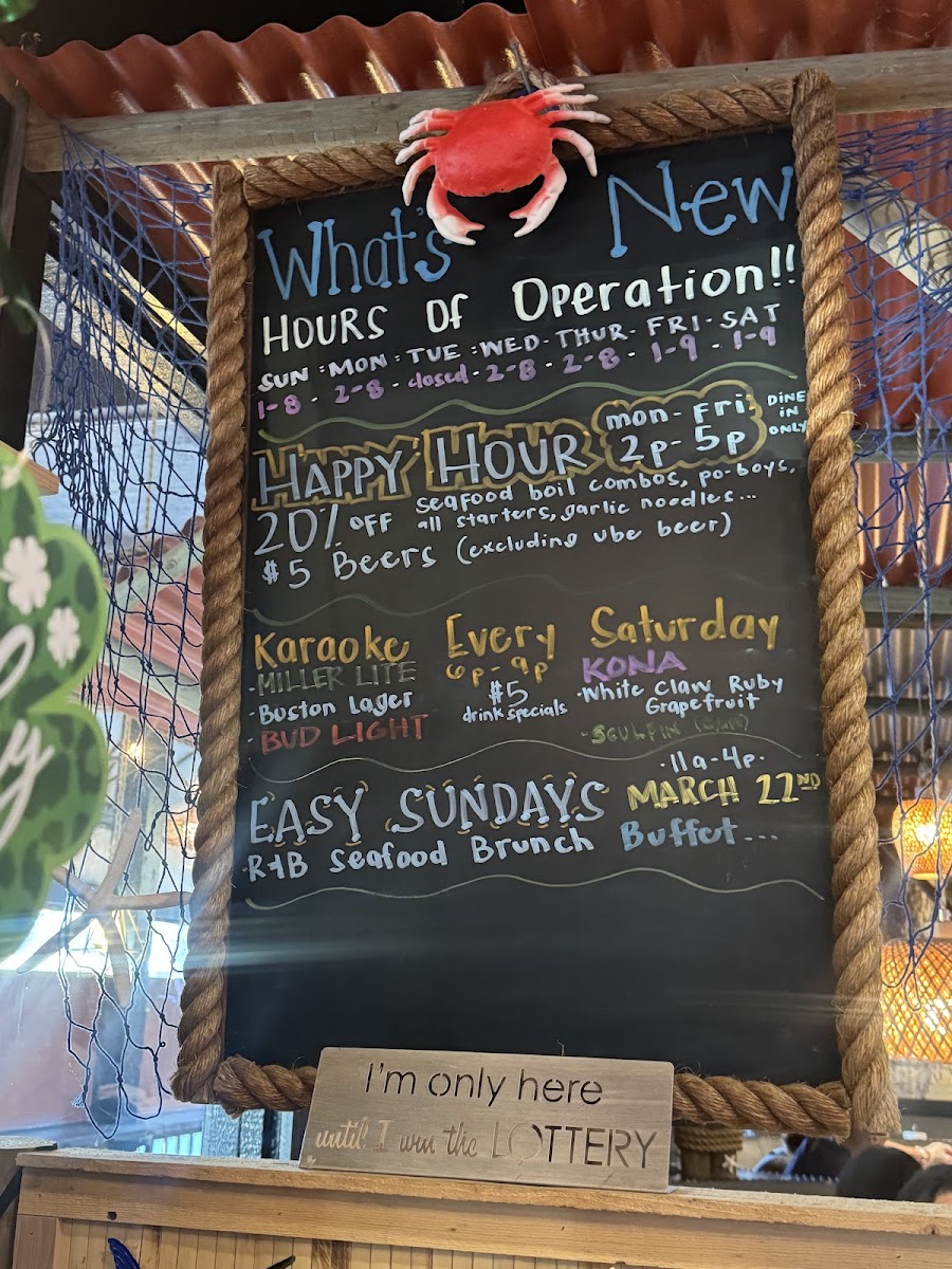 Chief's Da Crab Shack menu board
