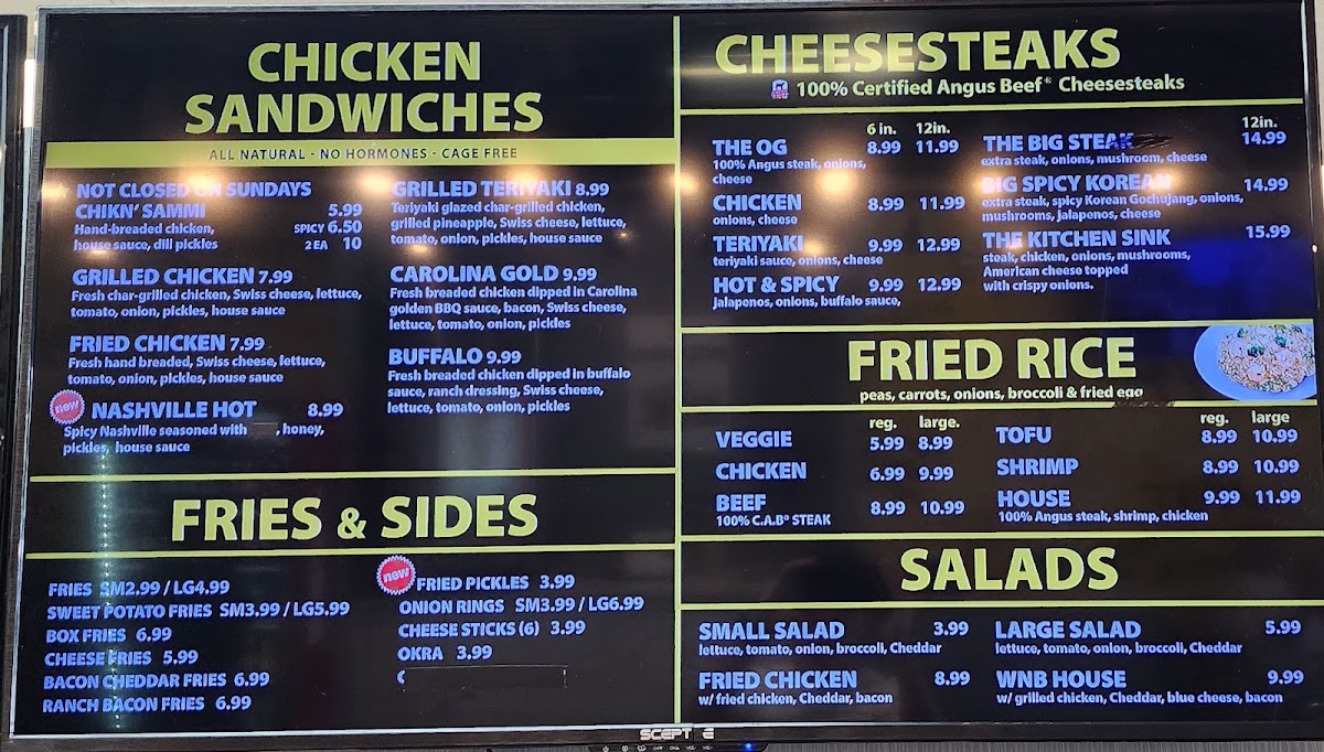 WNB Factory - Wings & Burger menu board
