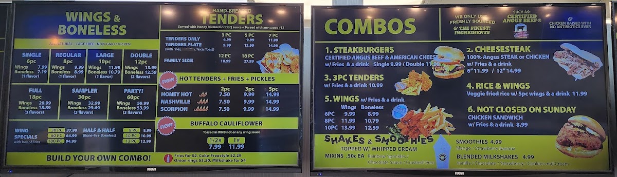 WNB Factory - Wings & Burger menu board