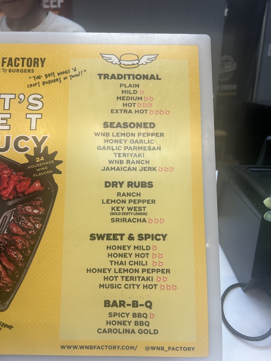 WNB Factory - Wings & Burger menu board