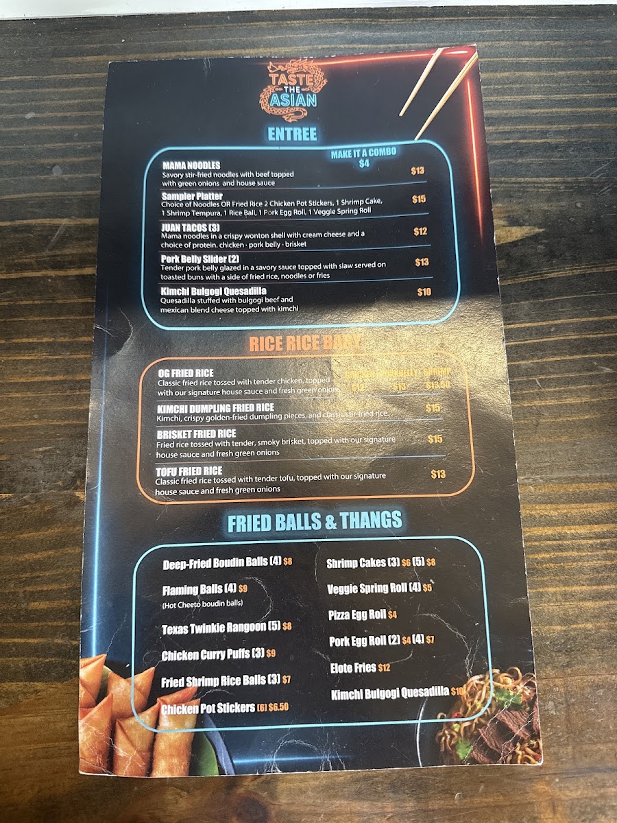 Taste The Asian LLC menu board