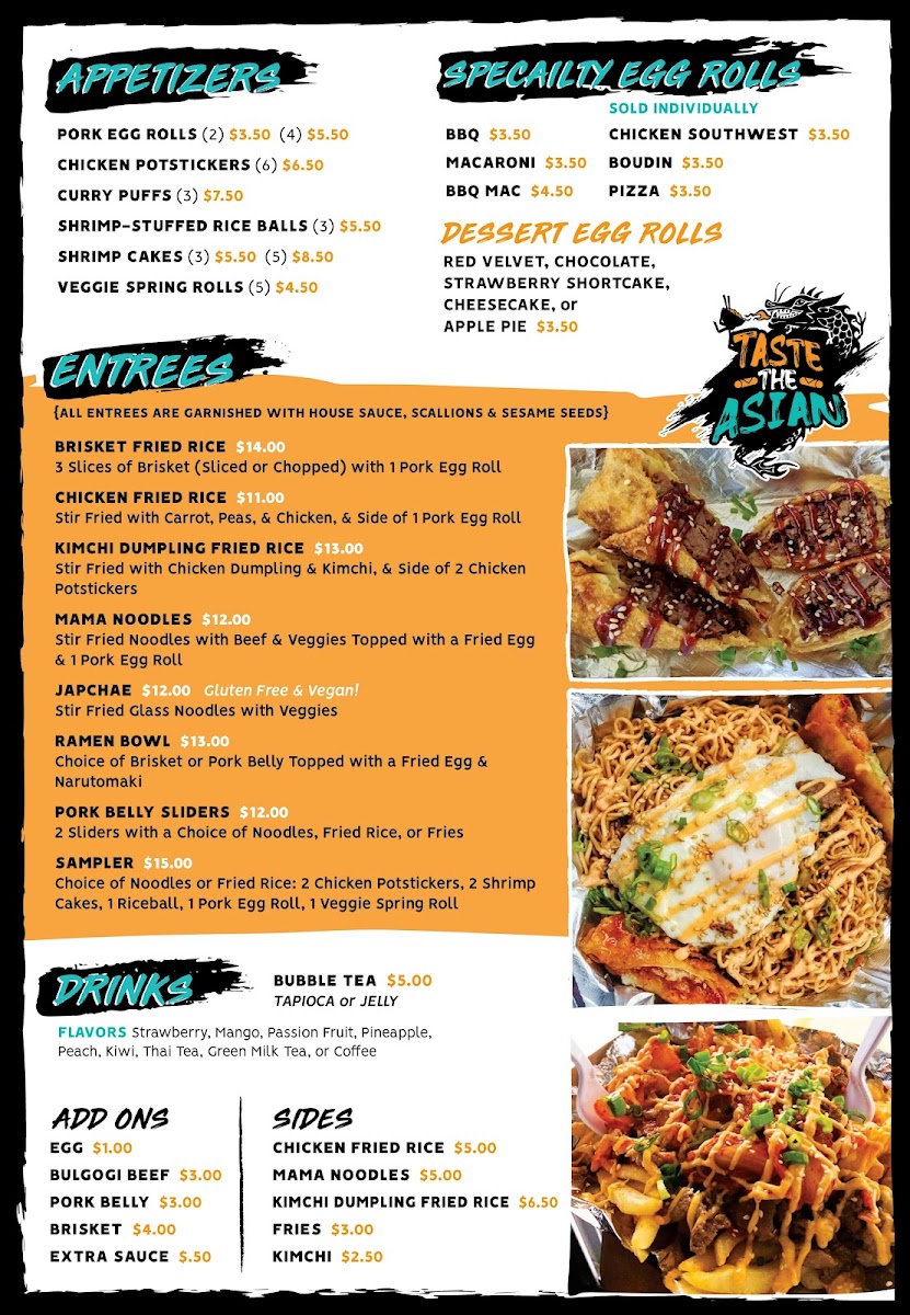Taste The Asian LLC menu board