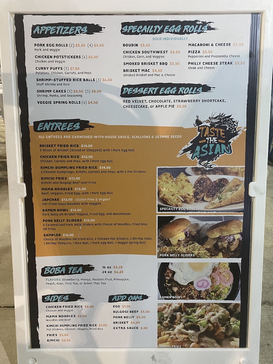 Taste The Asian LLC menu board