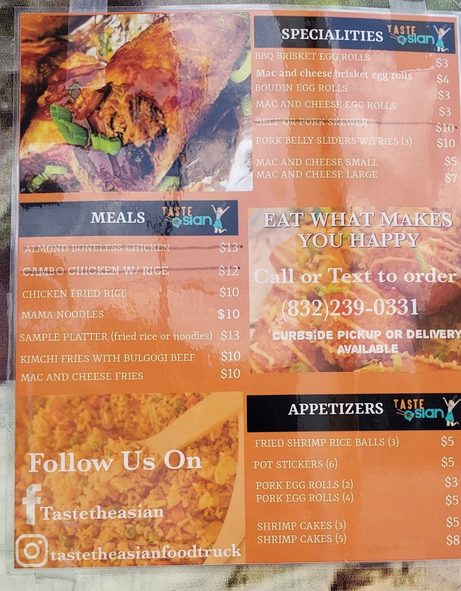 Taste The Asian LLC menu board