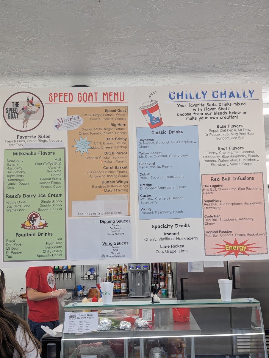 The Speed Goat menu board