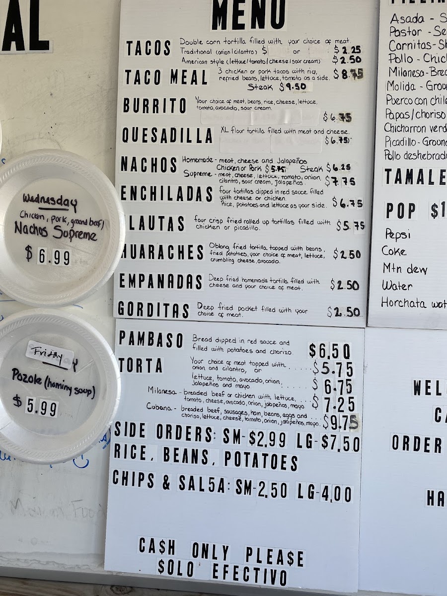Garcia's Mexican Food menu board