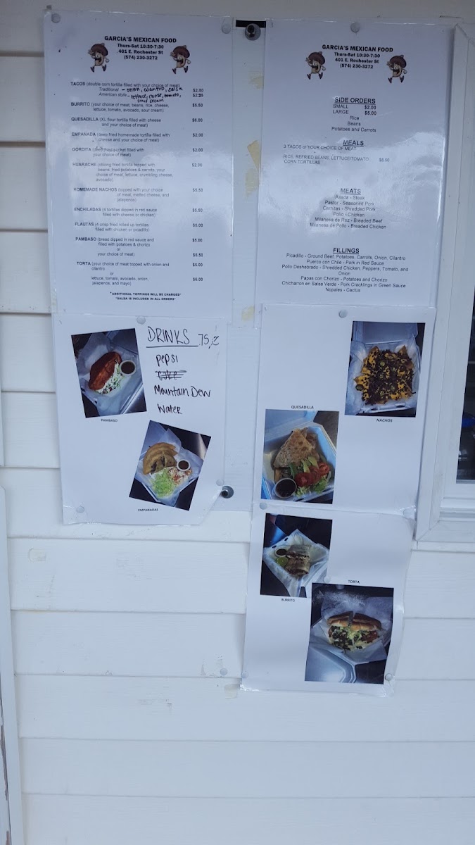 Garcia's Mexican Food menu board