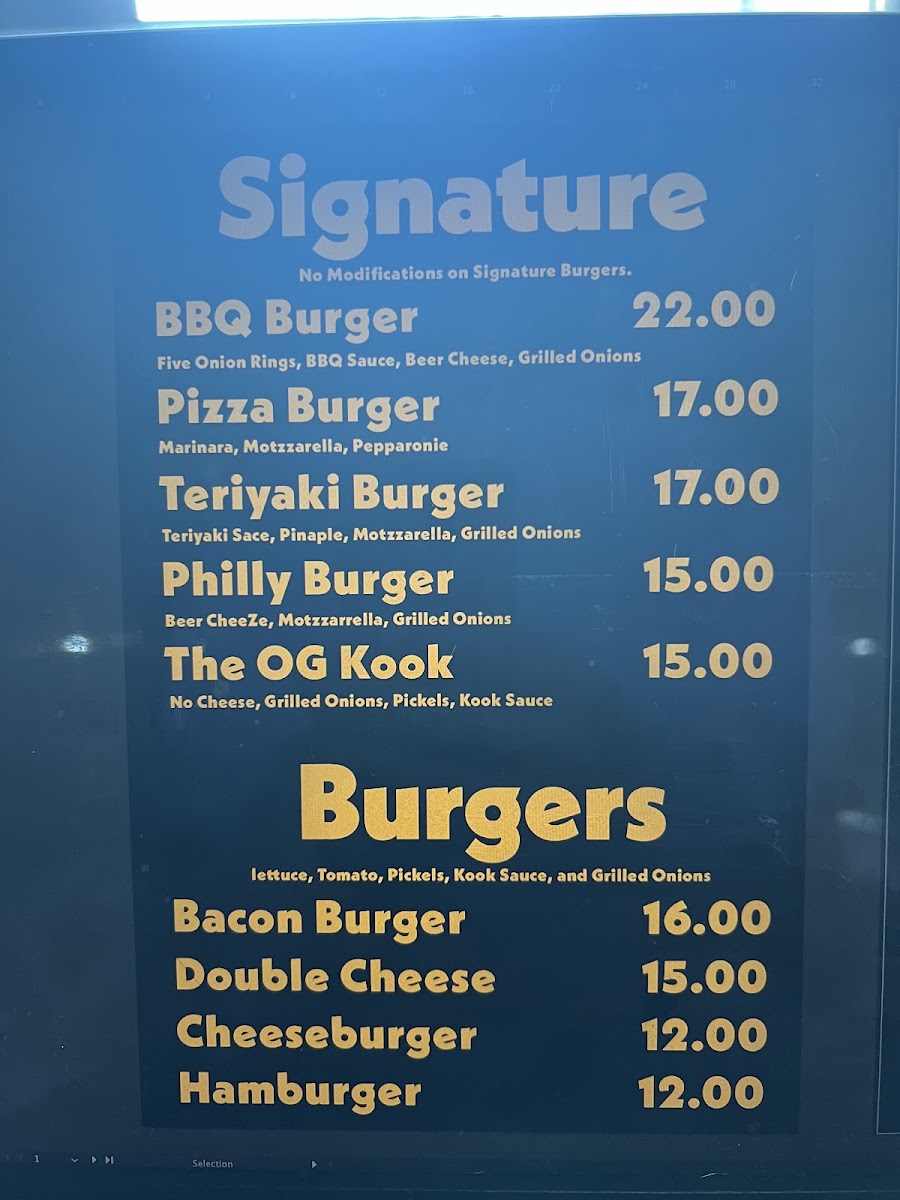 Burger Kook menu board