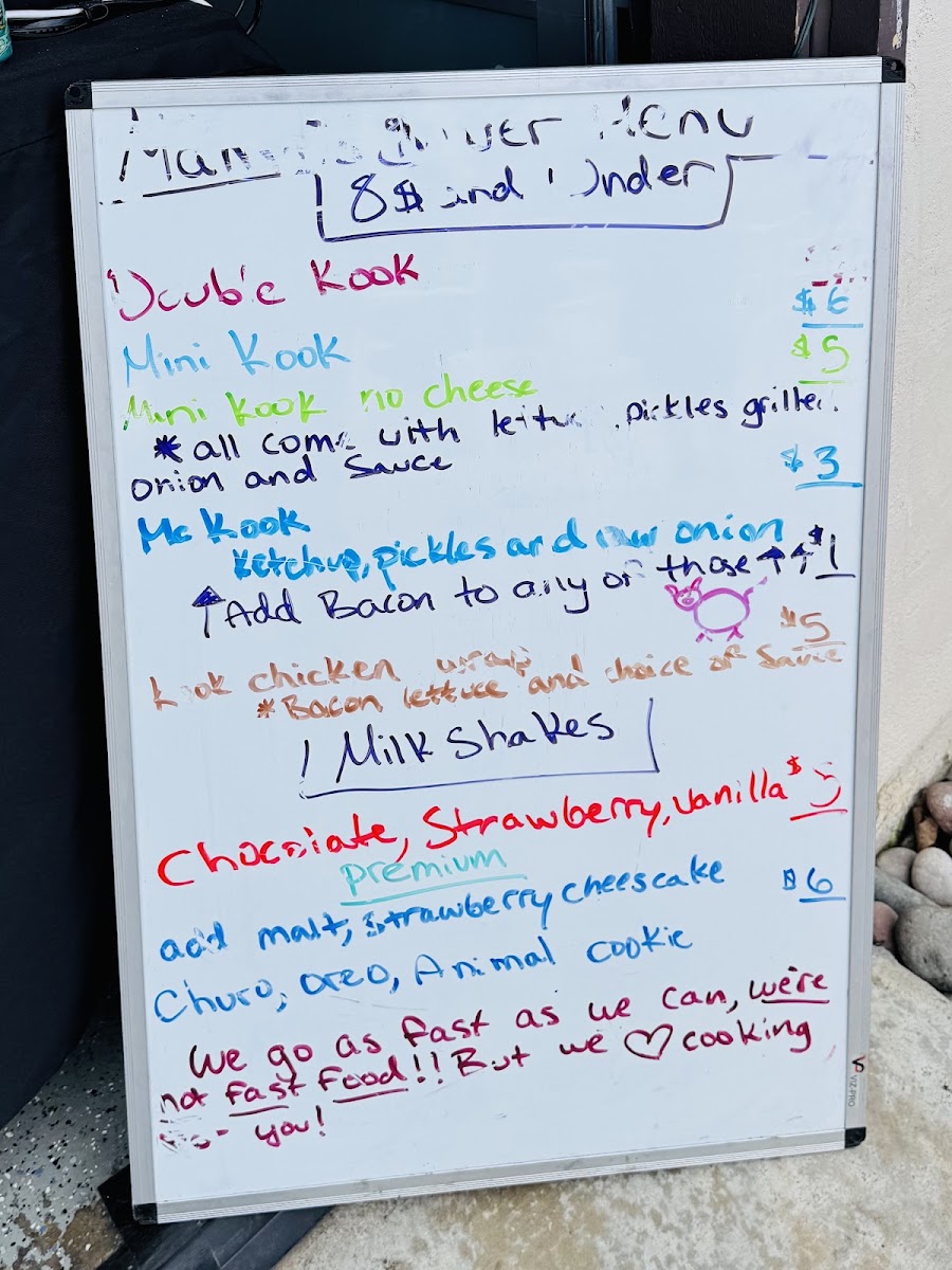 Burger Kook menu board