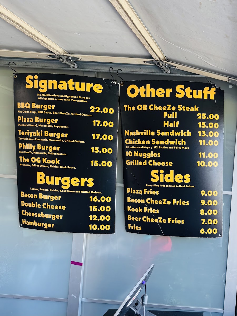 Burger Kook menu board