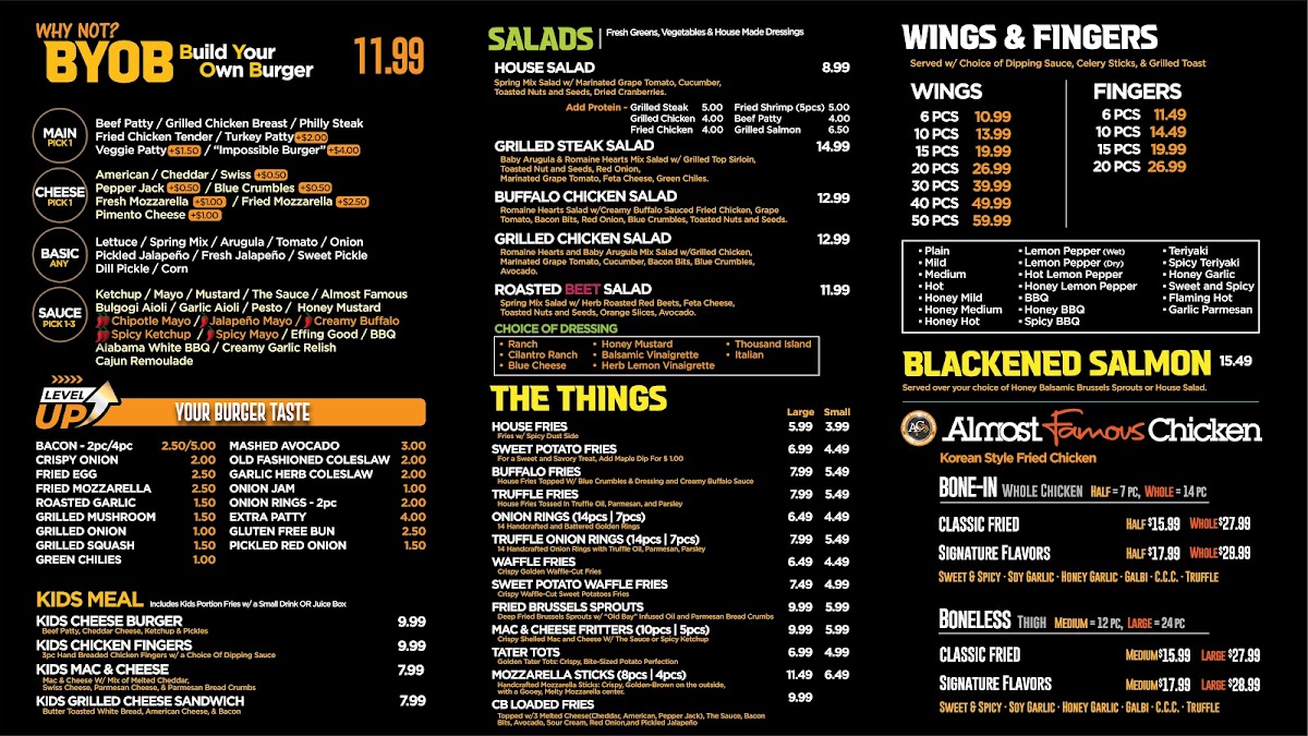 Craft Burger by Shane North Main menu board