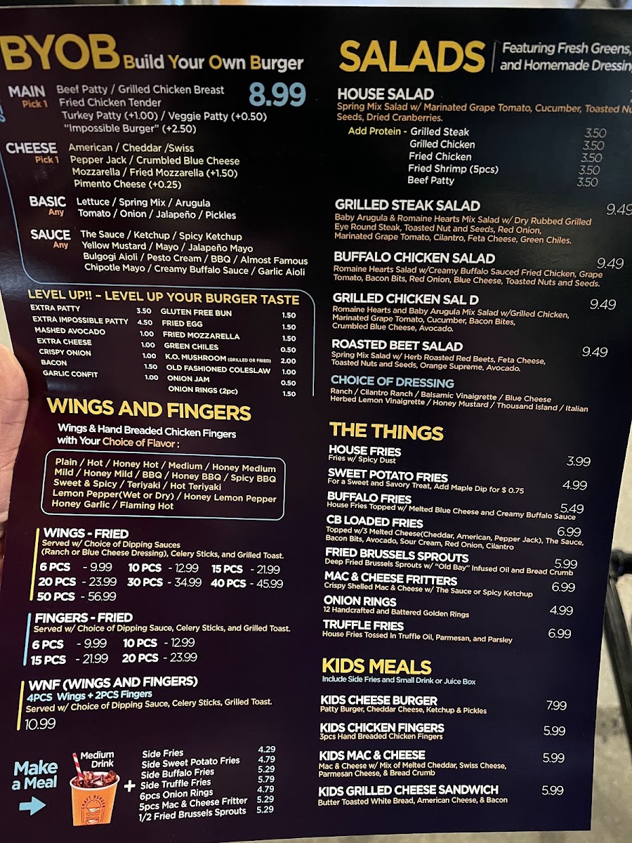 Craft Burger by Shane North Main menu board