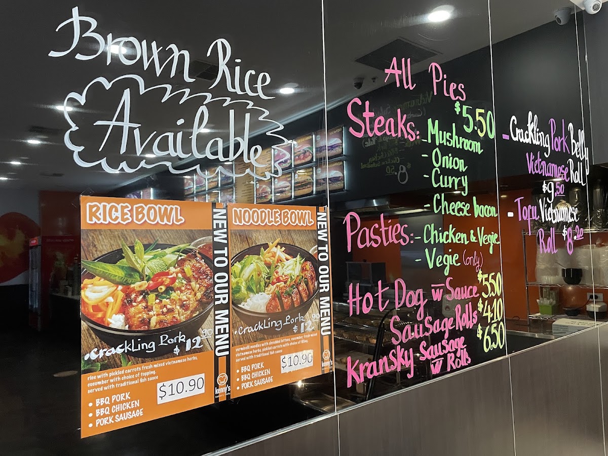 Kenny's Bakery Cafe menu board