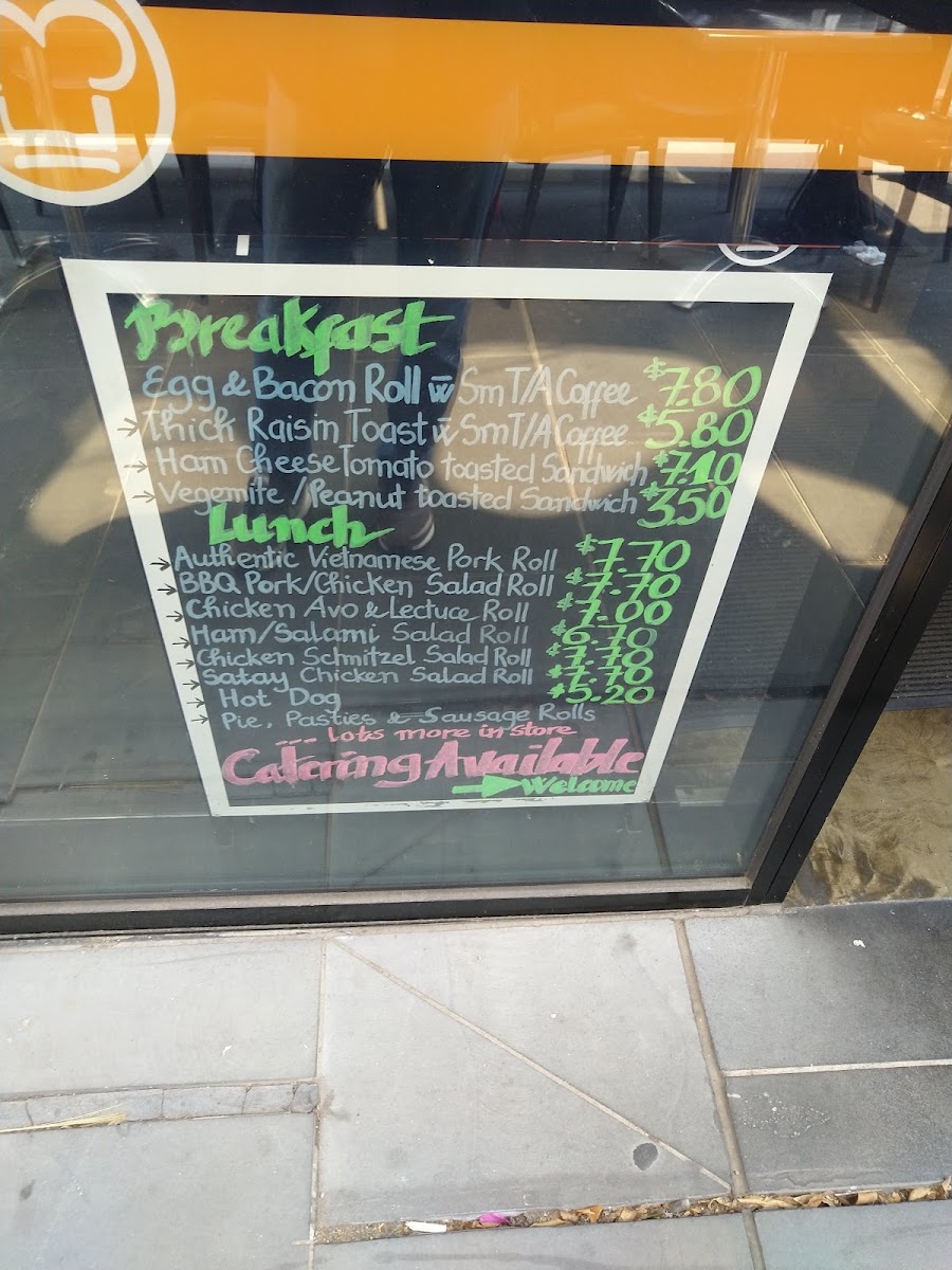 Kenny's Bakery Cafe menu board