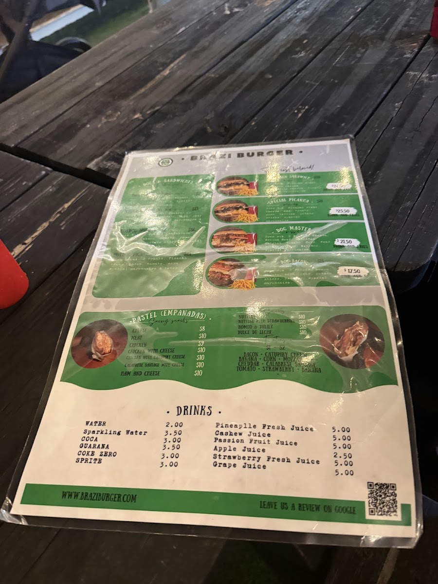 Brazi Burger Food Truck menu board