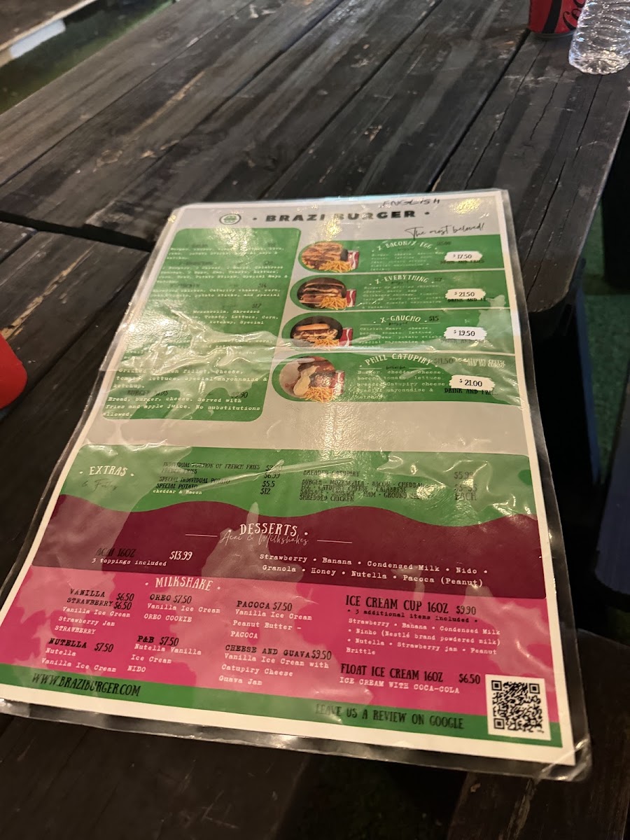 Brazi Burger Food Truck menu board