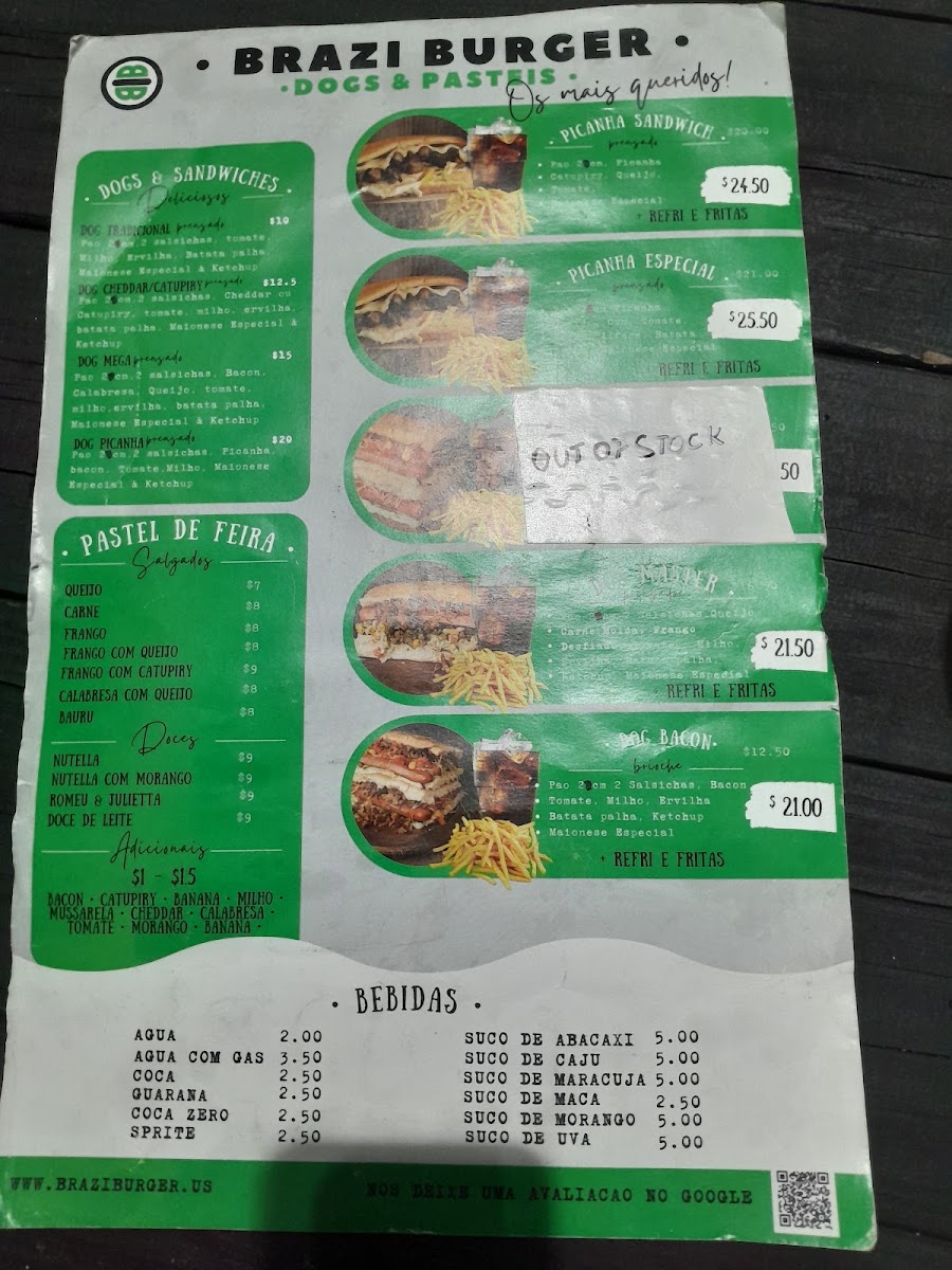 Brazi Burger Food Truck menu board