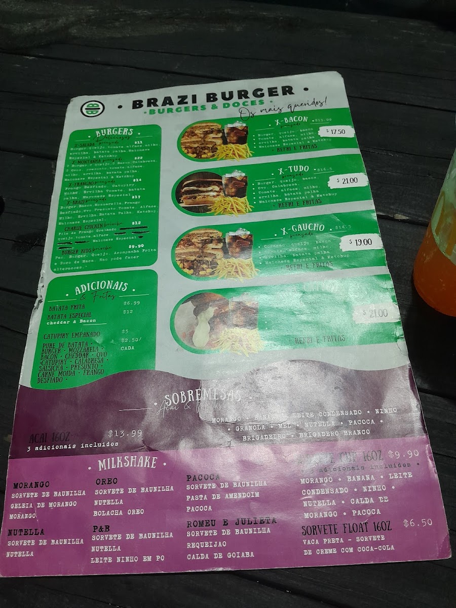 Brazi Burger Food Truck menu board