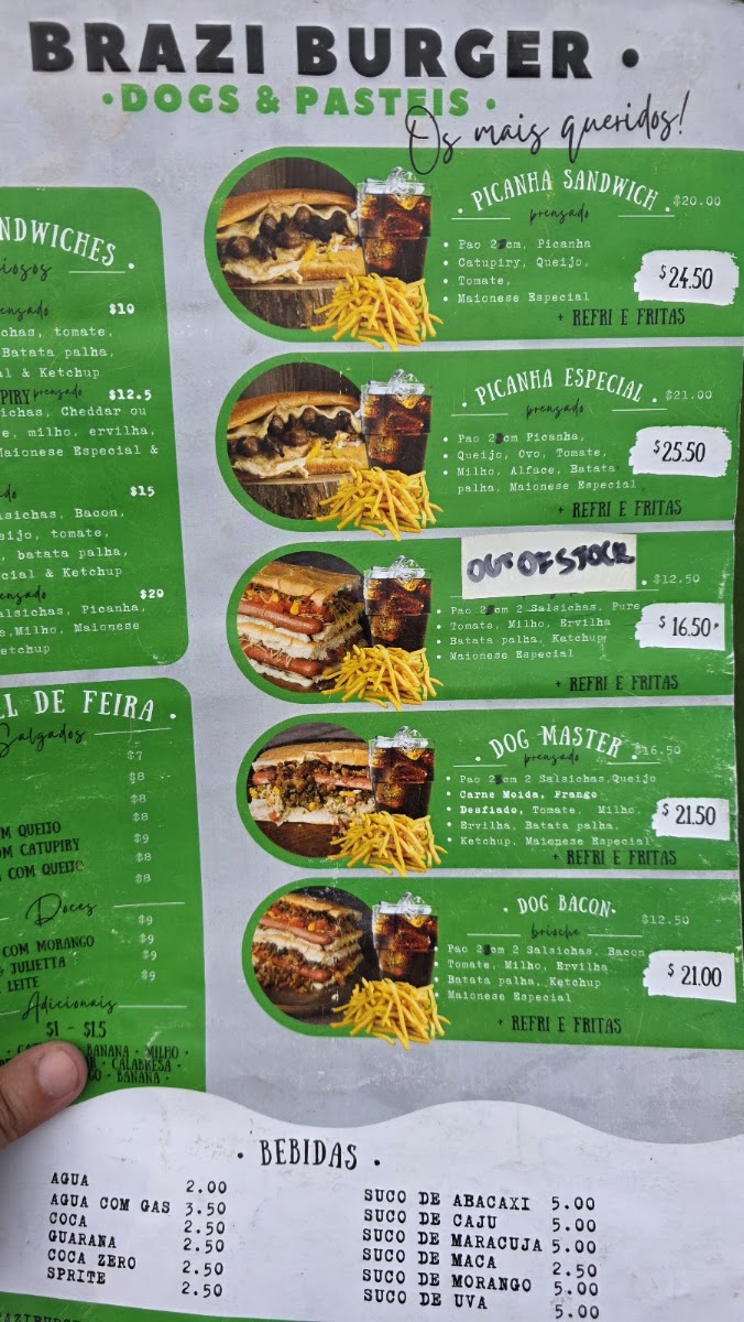 Brazi Burger Food Truck menu board