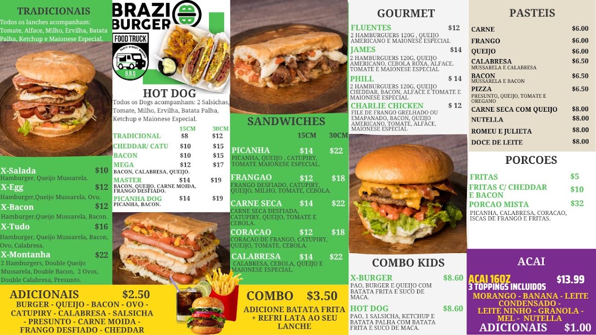 Brazi Burger Food Truck menu board