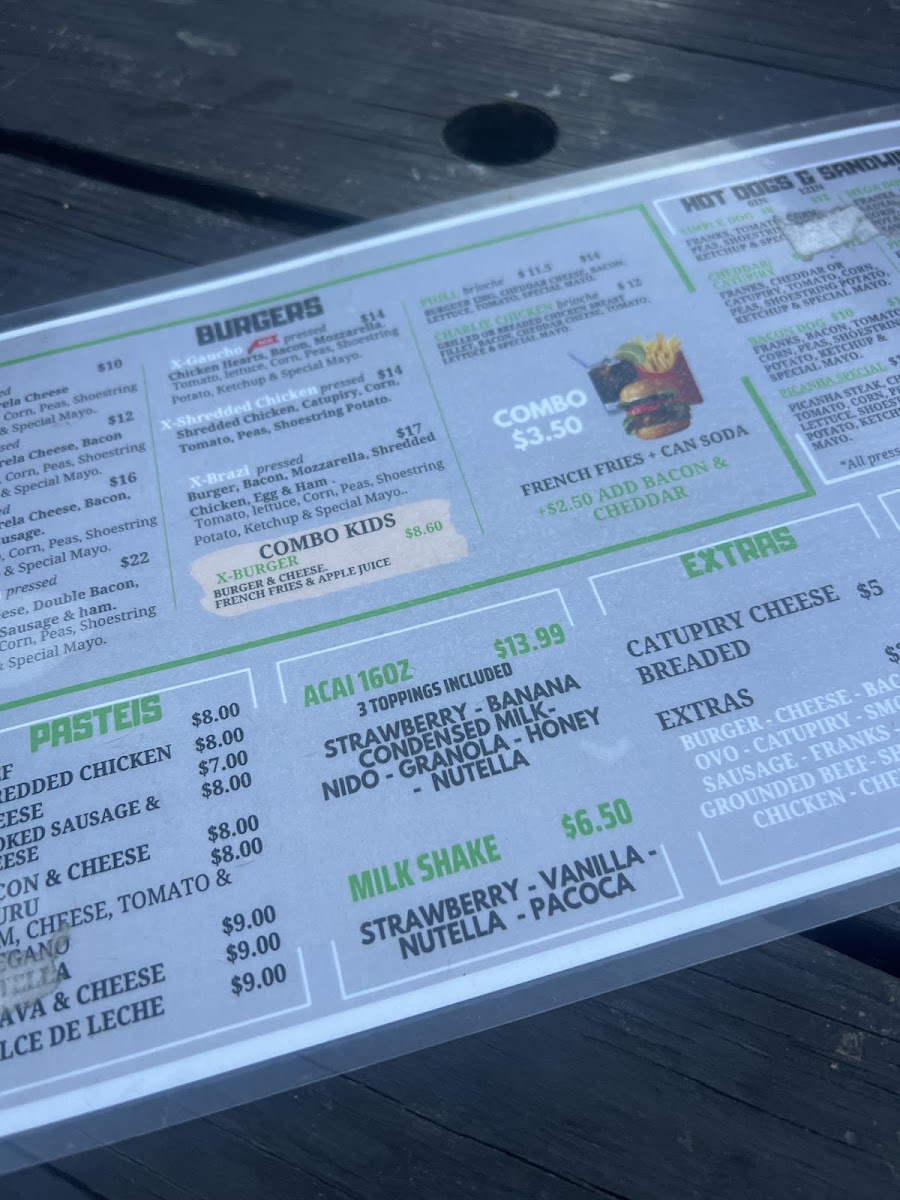 Brazi Burger Food Truck menu board