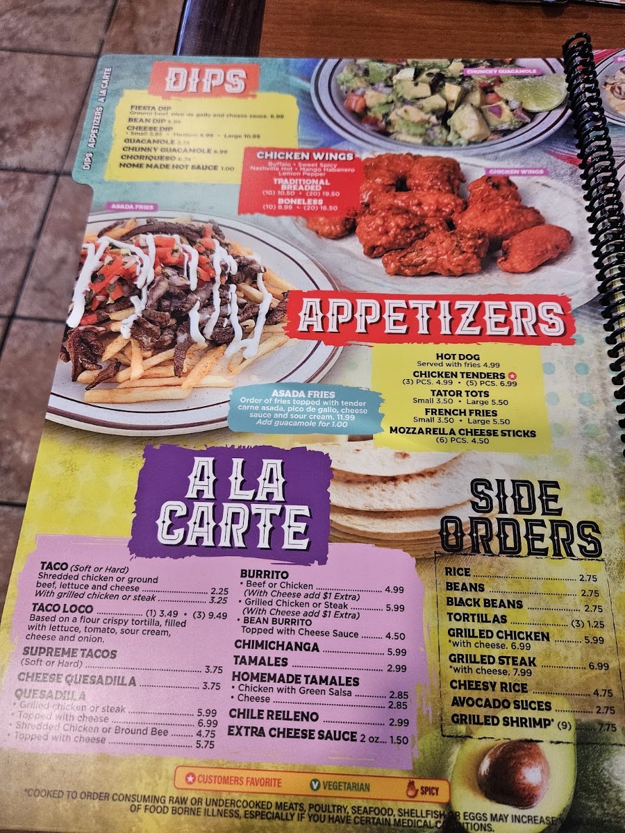 Fiesta Acapulco menu board