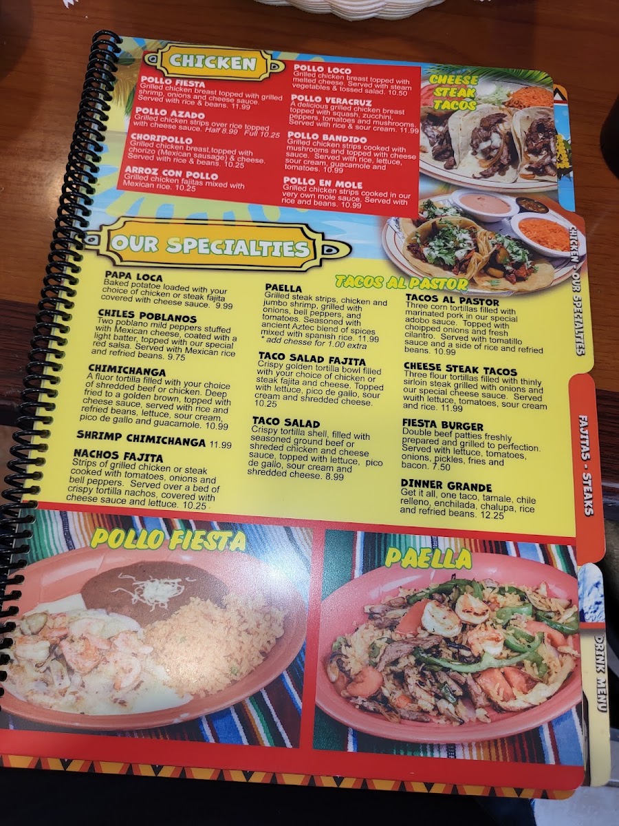 Fiesta Acapulco menu board