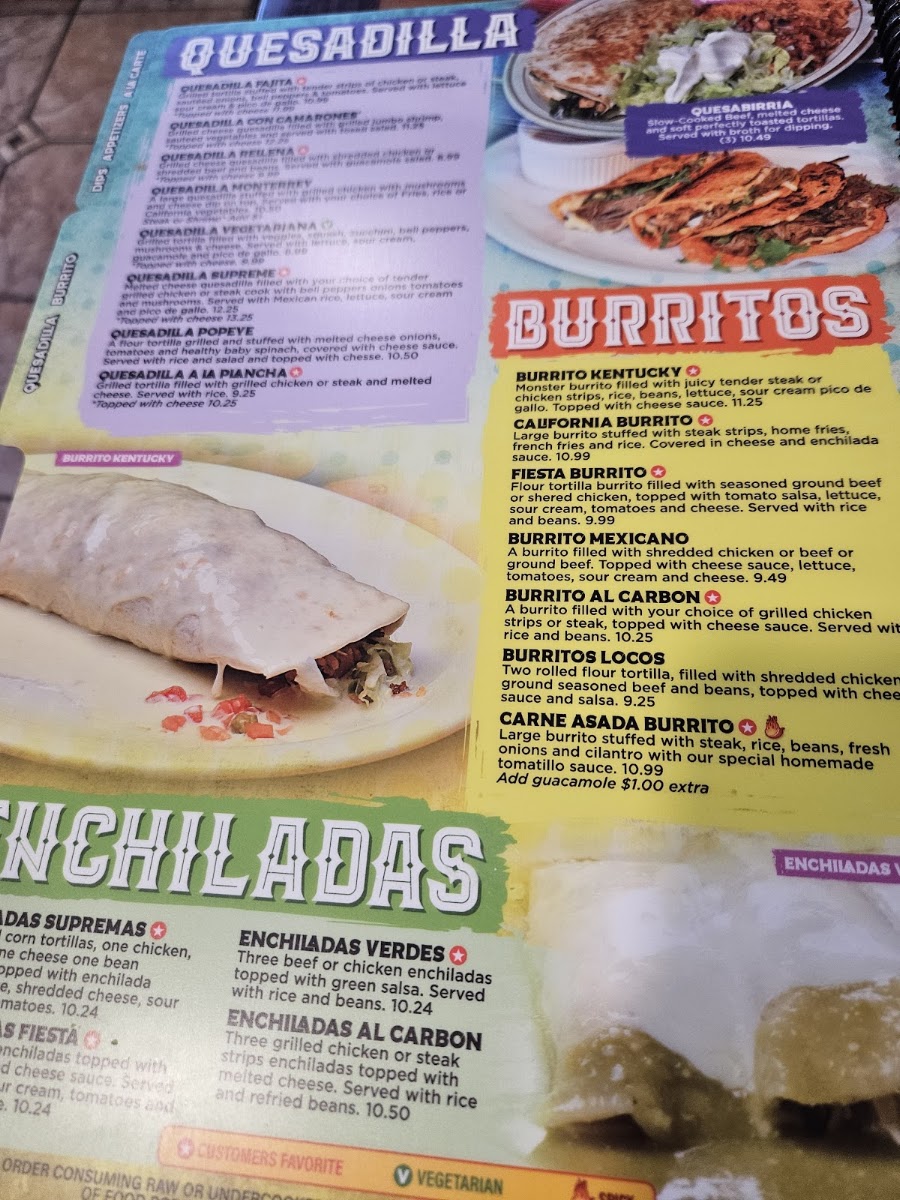 Fiesta Acapulco menu board