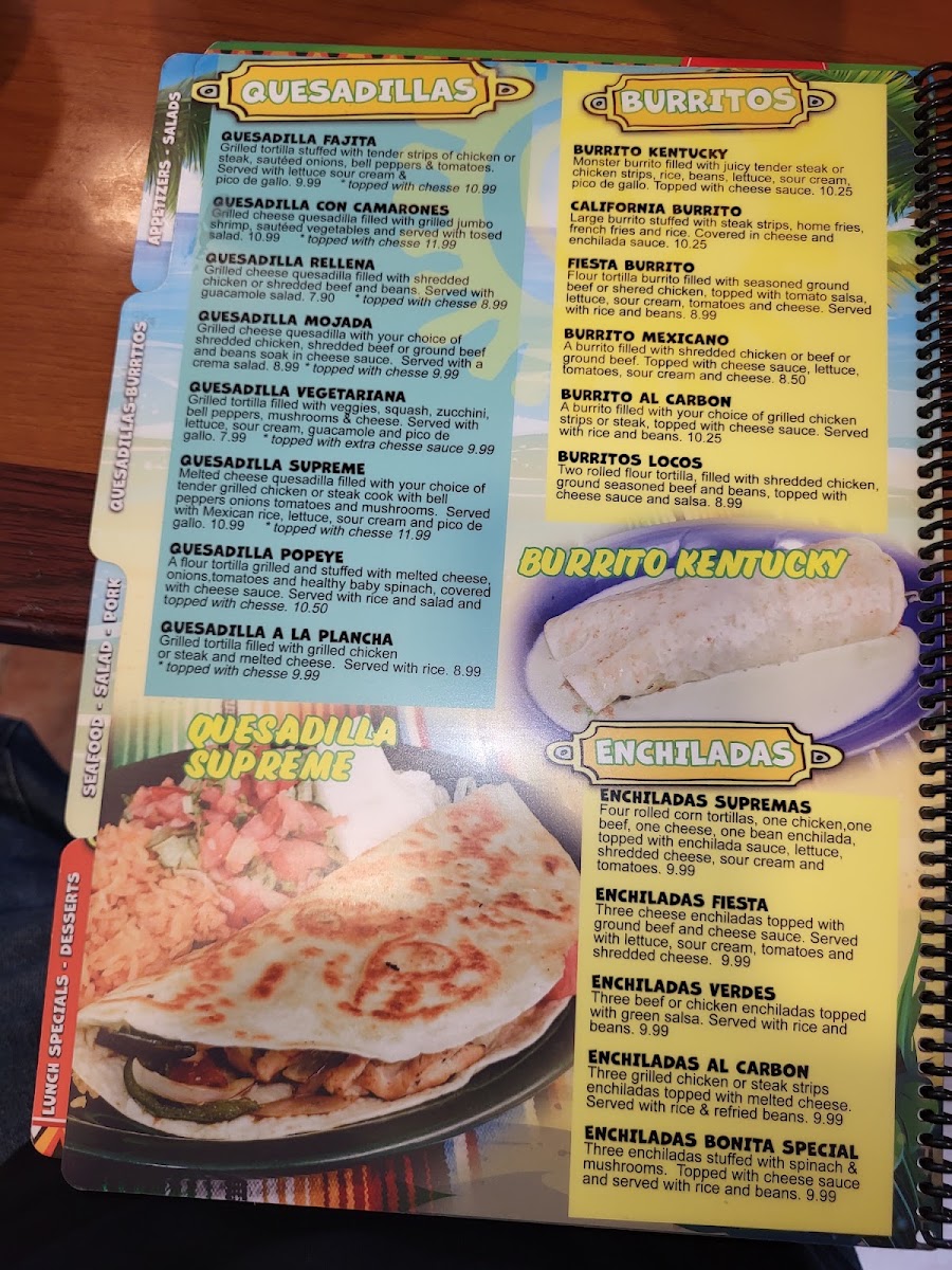 Fiesta Acapulco menu board