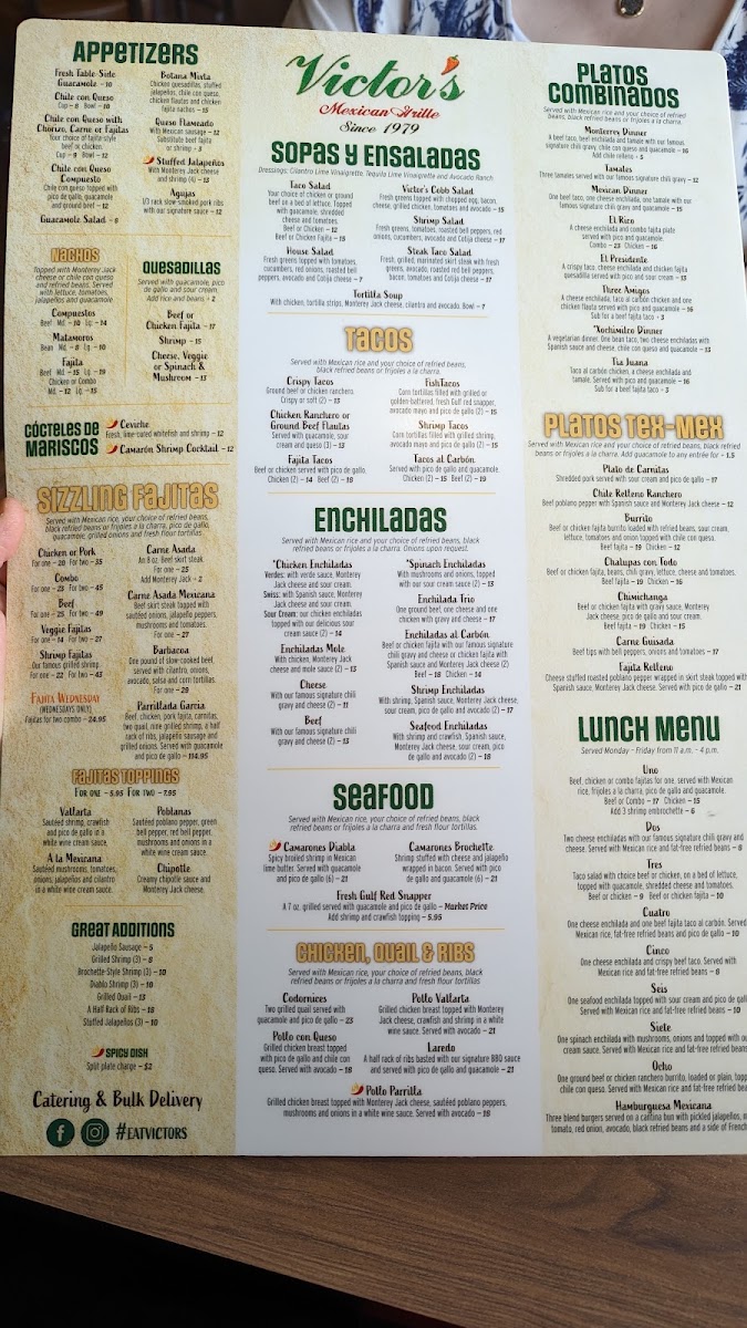 Victor's Mexican Grille menu board