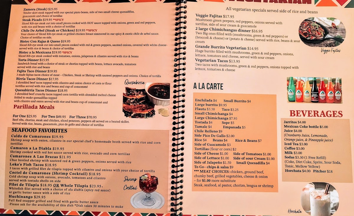 Cinco Lokos Mexican Restaurant menu board