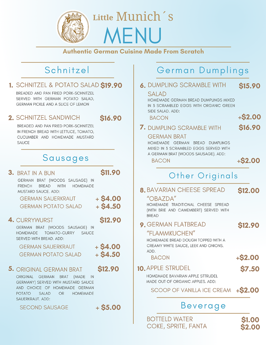 Little Munich | German menu board