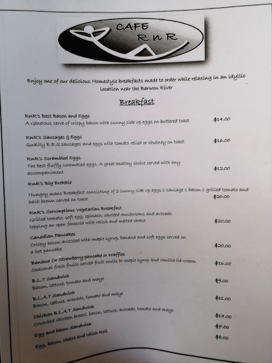 Cafe R n R menu board