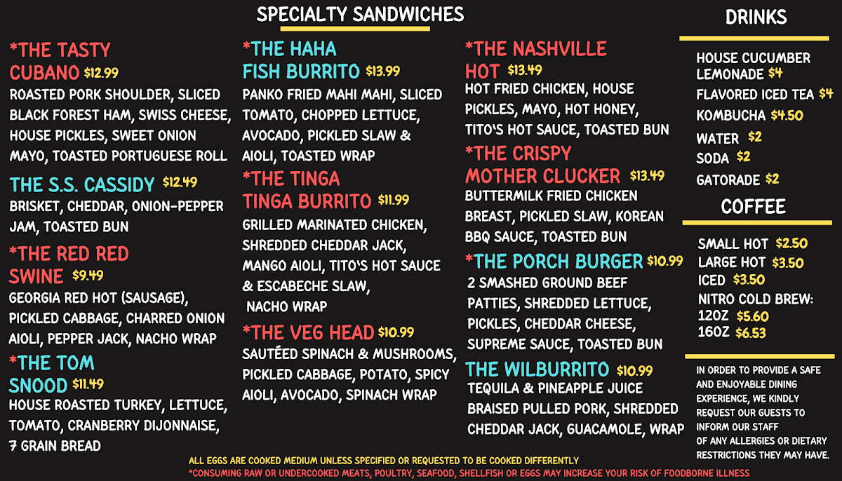 The Tasty Yolk menu board