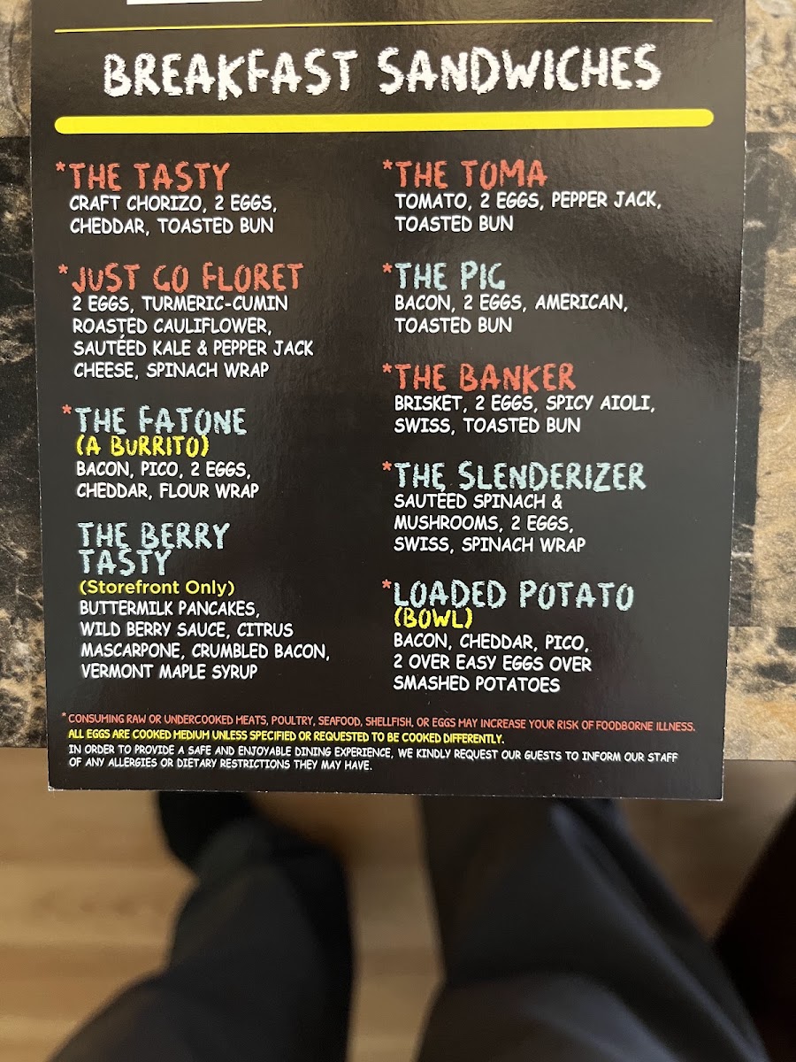The Tasty Yolk menu board